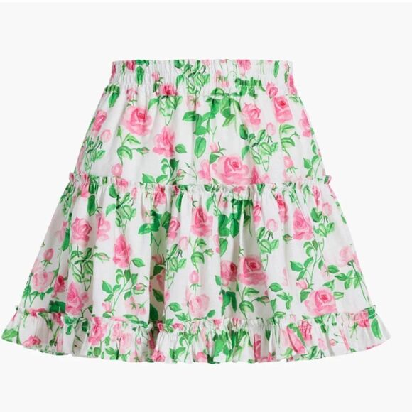 Hill House Dresses & Skirts - Hill House The Paz 100% Linen Mini Skirt In Pink Roses